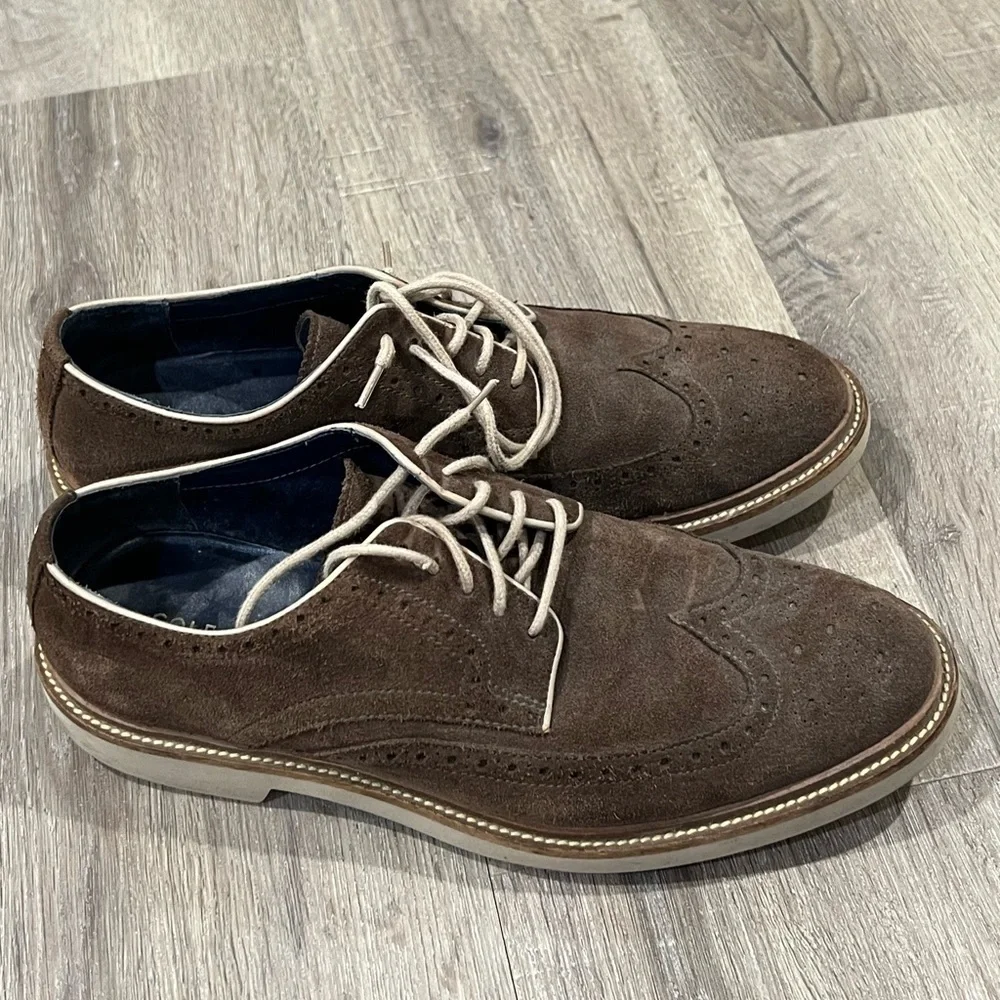 Cole Haan Size 10 Brown Suede Leather Wingtip Nubuck Oxford Barely Used Shoe